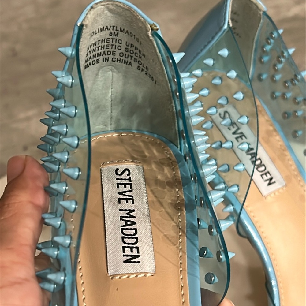 Steve Madden Transparent Blue Spiked Heels Size 8 - image 2